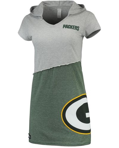 Refried Apparel Gray And Green Green Bay Packers Hooded Mini Dress