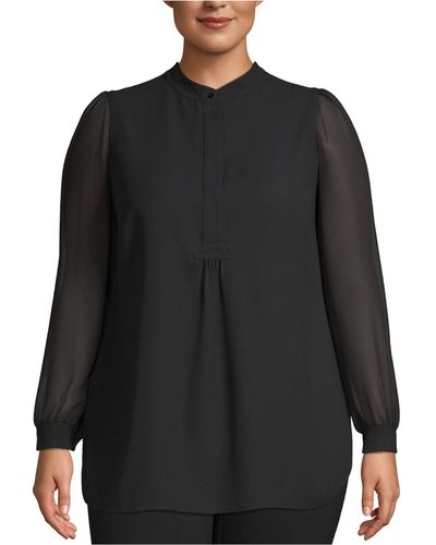 Anne Klein Plus Size Sheer-sleeve Tunic - Black