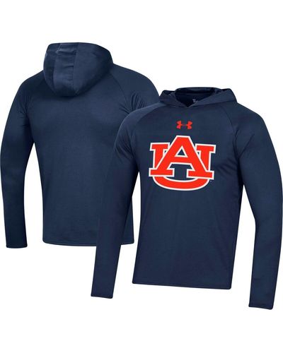 Men's Under Armour Navy Auburn Tigers On-Court Basketball Shooting Hoodie Raglan Performance T-Shirt Size: Medium