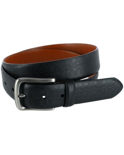 Trafalgar Caelen Plaid Embossed Leather Belt - Black