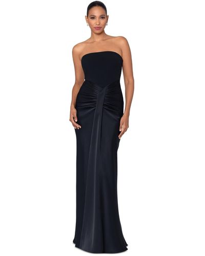Betsy & Adam Ruched Strapless Gown - Blue