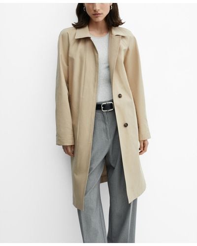 Mango Belted Cotton Trench Coat - Natural