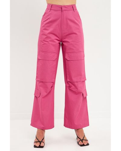 English Factory Wide Leg Pocket Cargo Pants - Pink