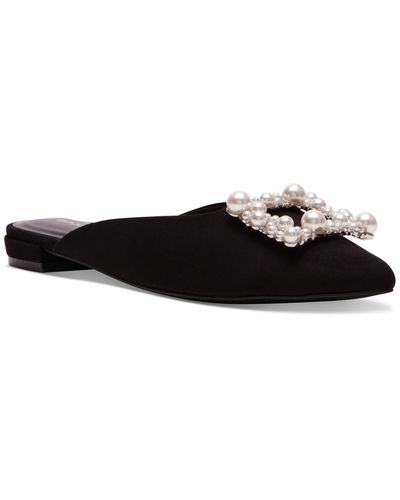 Madden Girl Ditzy Embellished Pointed-toe Flat Mules - Black