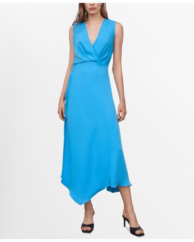Mango Side Slit Asymmetrical Dress - Blue