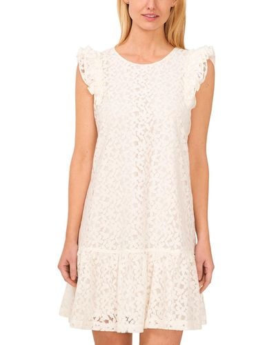 Cece Floral Lace Ruffle Sleeve Mini Dress - White