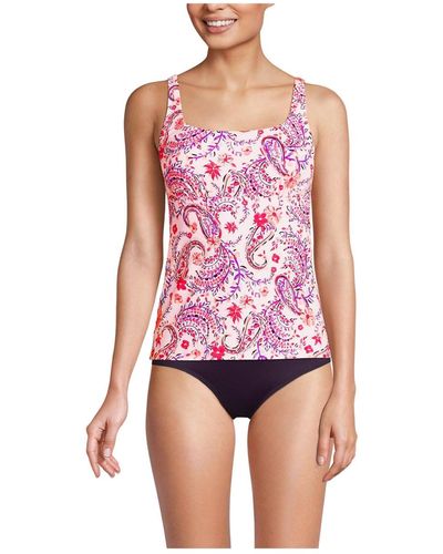 Lands' End Ddd-cup Chlorine Resistant Square Neck Underwire Tankini Swimsuit Top - Red