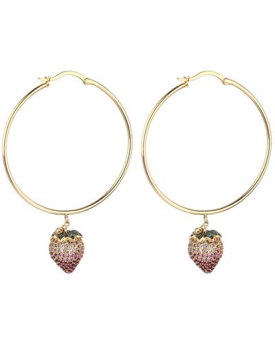 Noir Jewelry Pink Cubic Zirconia Strawberry Stone Extra Large Hoop Earrings - Metallic