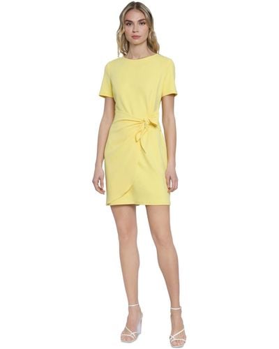 Donna Morgan Short-sleeve Tie-front Sheath Dress - Yellow