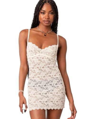 Edikted Melia Sheer Lace Mini Dress - White