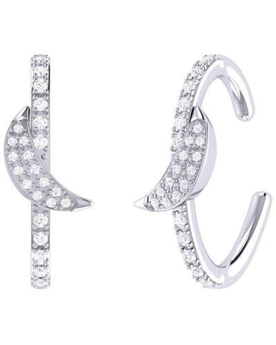 LuvMyJewelry Moonlit Design Sterling Silver Diamond Ear Cuff - White
