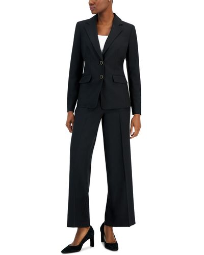 Nipon Boutique Two-button Jacket Wide-leg Pantsuit - Black