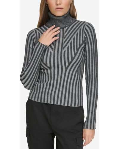 DKNY Printed Turtleneck Long-sleeve Sweater - Gray
