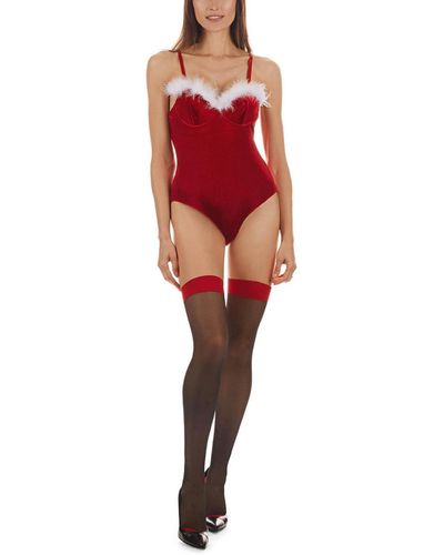 Memoi Scarlett Holiday-themed Velvet Bodysuit - Red