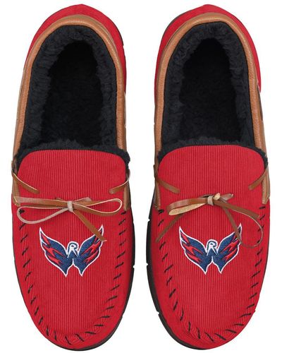 FOCO Washington Capitals Corduroy Moccasin Slippers - Red