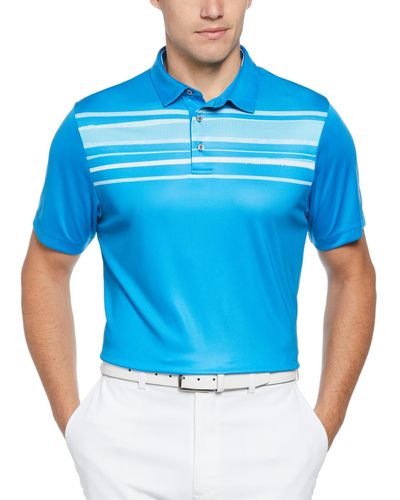PGA TOUR Athletic Fit Terrain Chest Print Short Sleeve Golf Polo Shirt - Blue