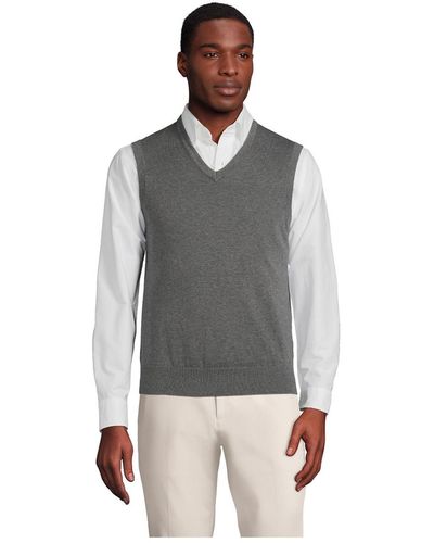 Lands' End Fine Gauge Supima Cotton Sweater Vest - Gray