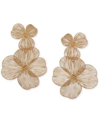 Lonna & Lilly Tone Openwork Flower Double Drop Earrings - Natural