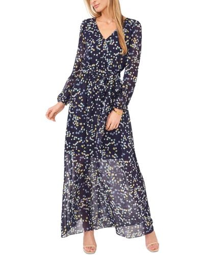 Msk Floral Print Blouson-sleeve Maxi Dress - Blue