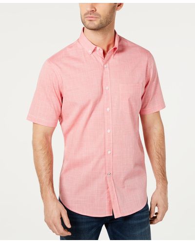 Club Room Texture Check Stretch Cotton Shirt - Pink