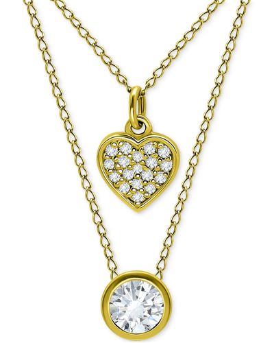 Giani Bernini 2-pc. Set Cubic Zirconia Pave Heart & Solitaire Bezel Pendant Necklaces - Metallic