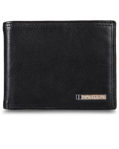 Nautica Enameled Logo Leather Bifold Wallet - Black