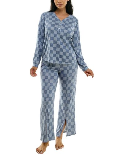 Roudelain Women's 2-Pc. Waffle-Knit Henley Jogger Pajamas Set