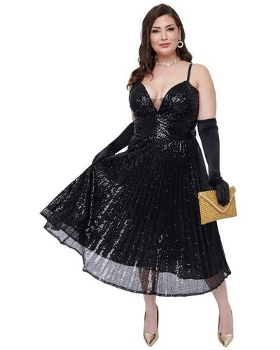 Unique Vintage Plus Size 1950s Pleated Swing Dress - Black
