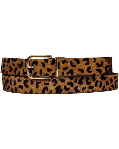 Lucky Brand Genuine Haircalf Leopard And Smooth Genuine Leather Reversible Belt - Brown
