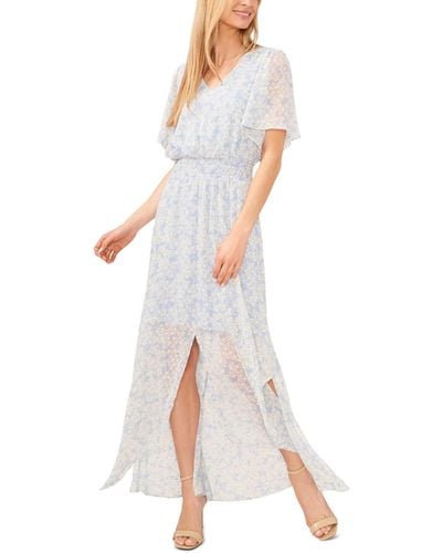 Cece Clip Dot Floral Batwing Sleeve Maxi Dress - White
