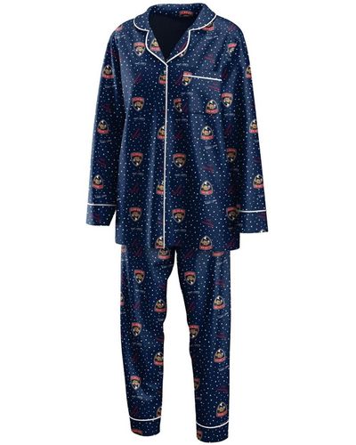 WEAR by Erin Andrews Florida Panthers Long Sleeve Button-up Shirt And Pants Sleep Set - Blue