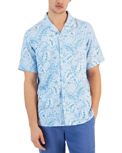 Club Room Kell Regular-fit Leaf-print Button-down Camp Shirt - Blue