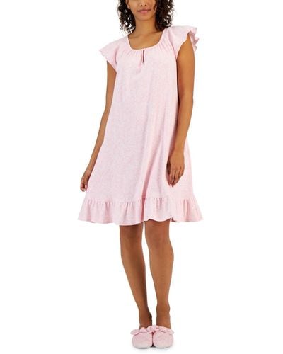 Charter Club Cotton Printed Flutter-sleeve Chemise - Pink