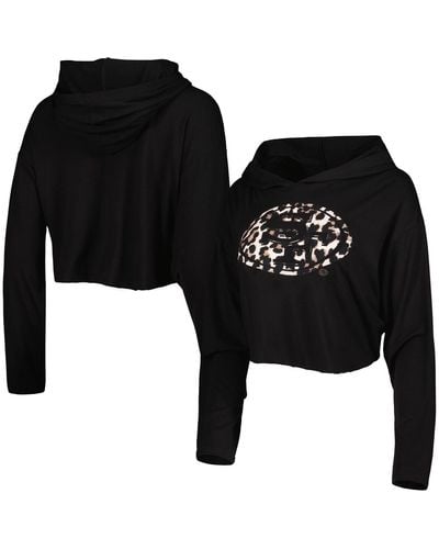 Majestic Threads San Francisco 49ers Leopard Cropped Pullover Hoodie - Black