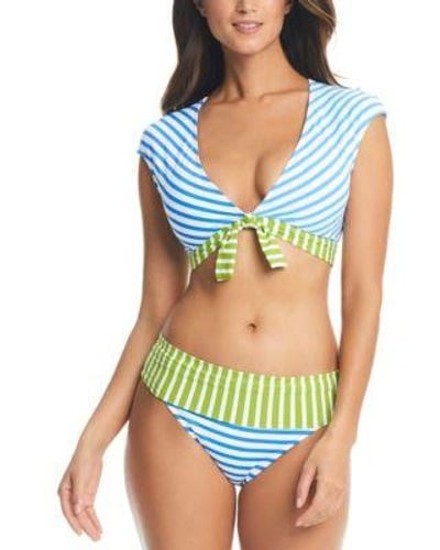 Bleu Rod Beattie Tie Front Cap Sleeve Bikini Top Foldover Bottoms - Green