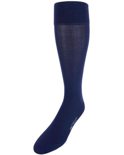 Trafalgar Jasper Mercerized Cotton Ribbed Mid-calf Solid Color Socks - Blue
