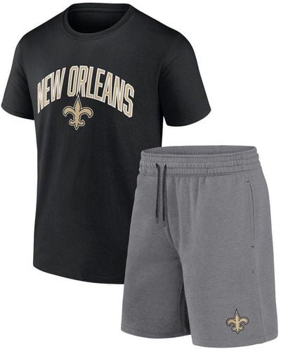 Fanatics Branded Men's Big and Tall Black, Heathered Gray New Orleans Saints Throwback 2-Stripe Raglan T-Shirt - Black, Heathered Gray