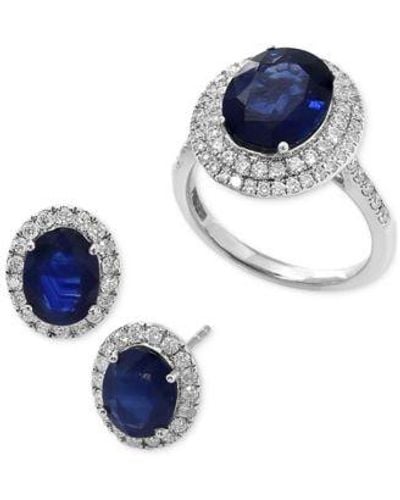 Effy Effy Diamond Halo Stud Earrings Ring Collection In 14k White Gold - Blue