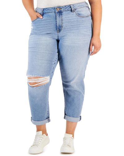 Celebrity Pink Trendy Plus Size Cuffed Girlfriend Jeans - Blue