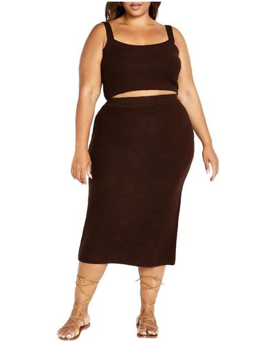 City Chic Plus Size Knit Set Dress - Brown
