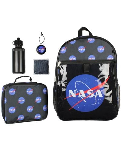 NASA Meatball Logo Backpack Lunch Bag Water Bottle Squishy Toy Ice Pack 5 Pc Mega Set - Blue