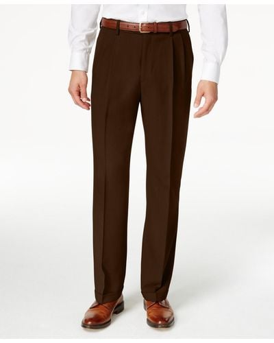 Haggar Eclo Stria Classic Fit Pleated Hidden Expandable Waistband Dress Pants - Brown