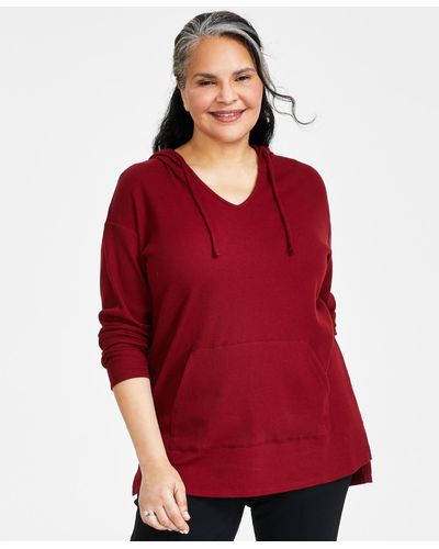 Style & Co. Plus Size Waffle-knit Hoodie Tunic - Red