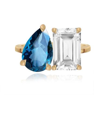 Alev Jewelry Aj By Alev Large Two-gemstones Ring - Blue