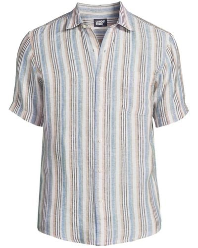 Lands' End Traditional Fit Short Sleeve Linen Shirt - Gray