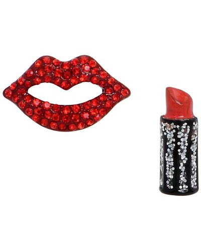Betsey Johnson Faux Stone Lipstick Mismatch Stud Earrings - Red