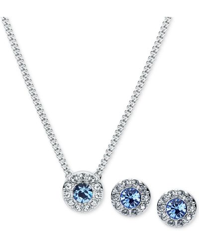 Givenchy Pave & Color Crystal Pendant Necklace & Stud Earrings Set - Blue