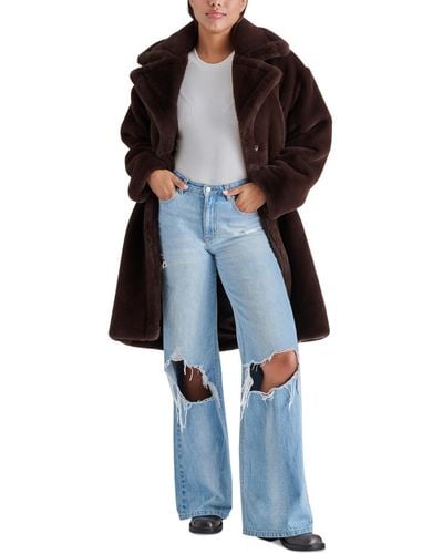 Steve Madden Emery Oversized Long Faux Fur Coat - Blue