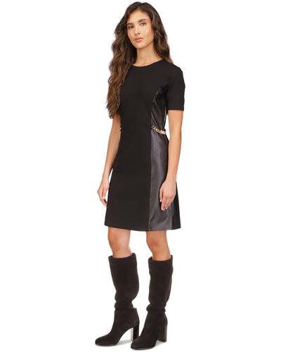 Michael Kors Faux-leather Mixed-media Chain Dress, Regular & Petite - Black