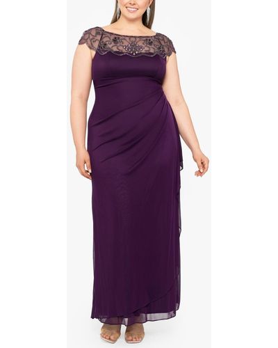Xscape Plus Size Beaded Cascade Gown - Purple